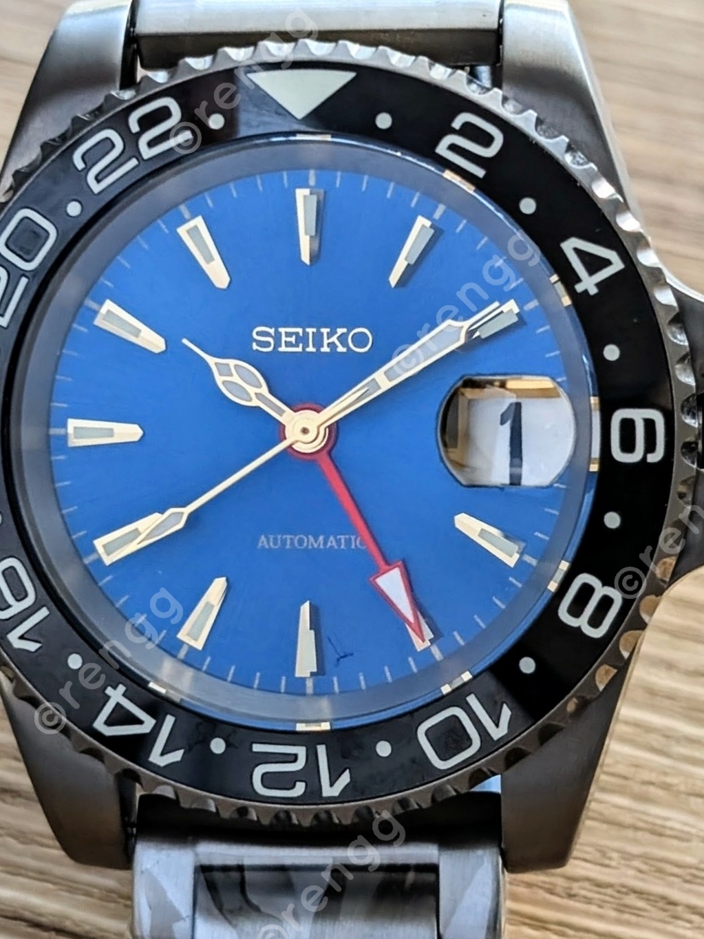 Solid Titanium Seiko Gmt Premium Blue Dial Automatic Nh34a Watch Sapphire Great